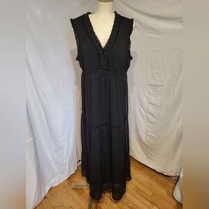 Critina B  Black Ruffle Maxi Dress, Size Large